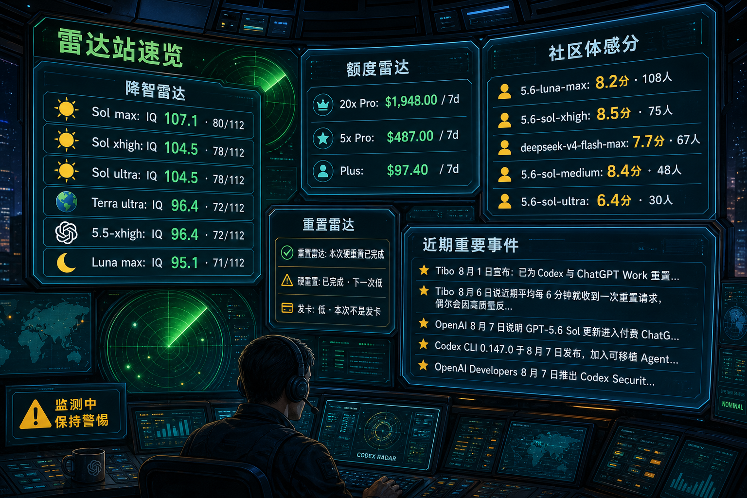 Codex 雷达站速览：降智雷达、额度雷达、社区体感分、重置雷达与最近重要事件