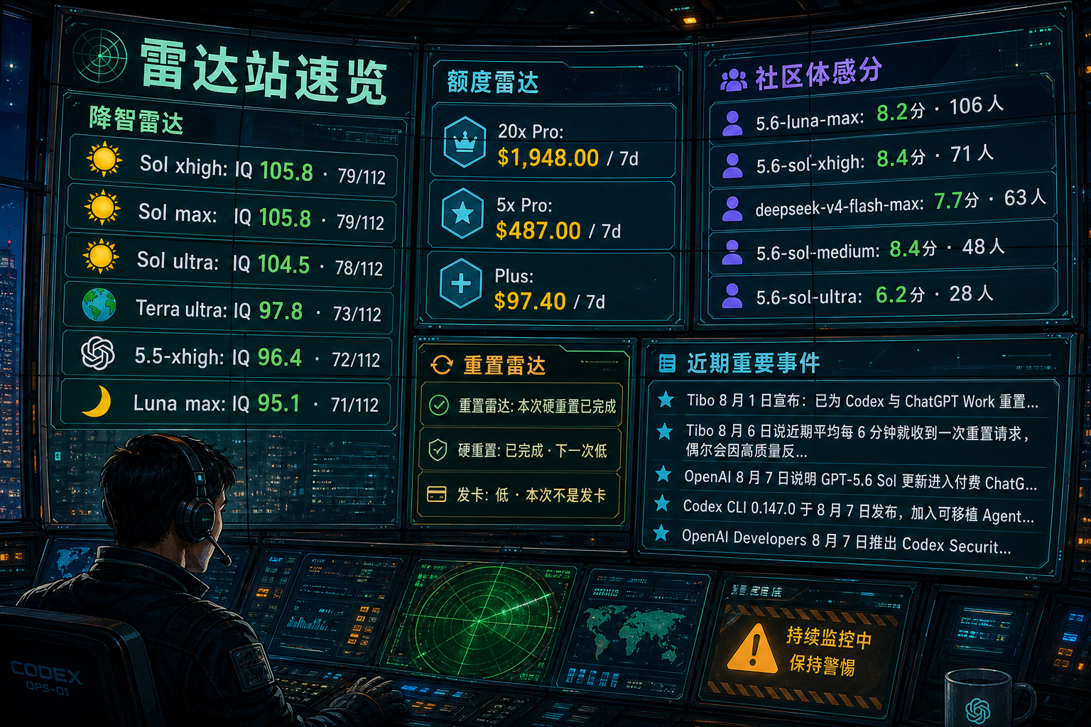 Codex 雷达站速览：降智雷达、额度雷达、社区体感分、重置雷达与最近重要事件