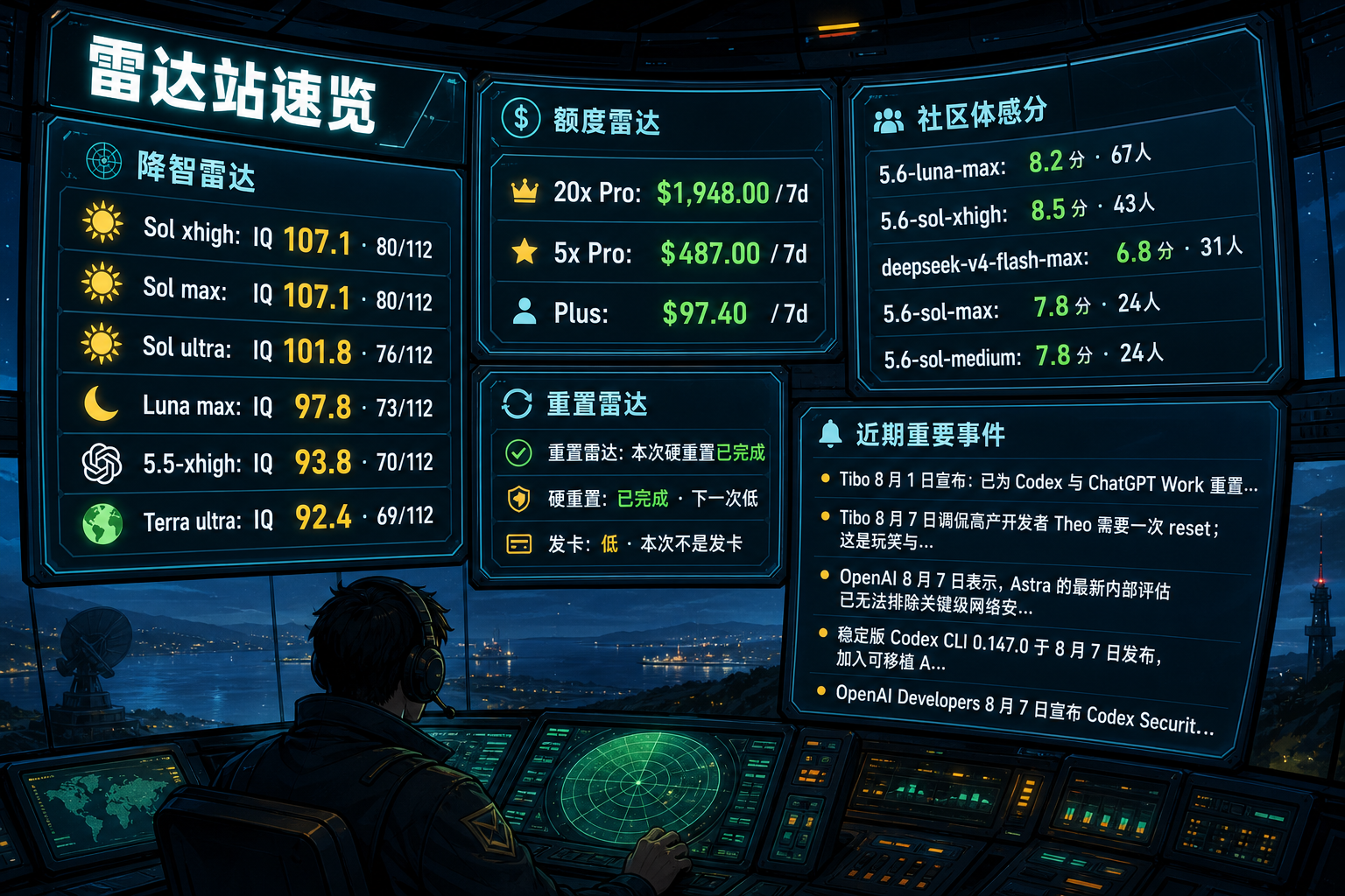 Codex 雷达站速览：降智雷达、额度雷达、社区体感分、重置雷达与最近重要事件