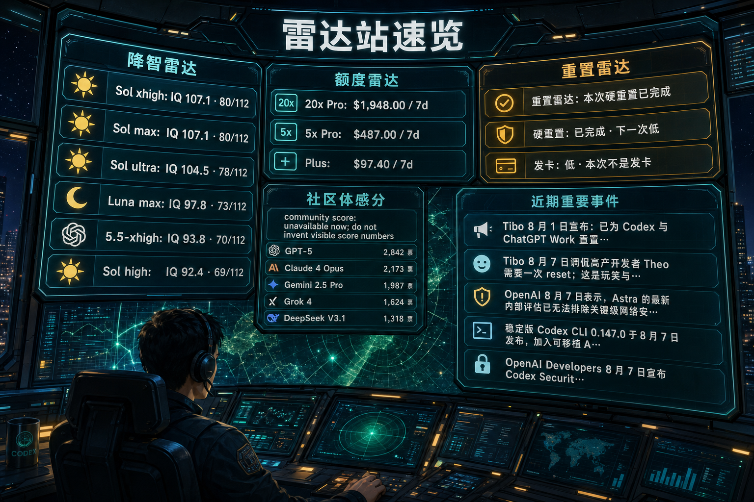 Codex 雷达站速览：降智雷达、额度雷达、社区体感分、重置雷达与最近重要事件