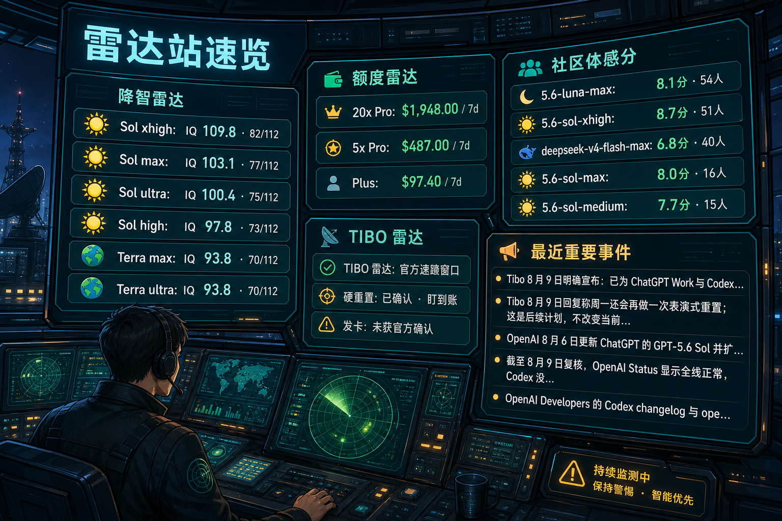 Codex 雷达站速览：降智雷达、额度雷达、社区体感分、TIBO 雷达与最近重要事件