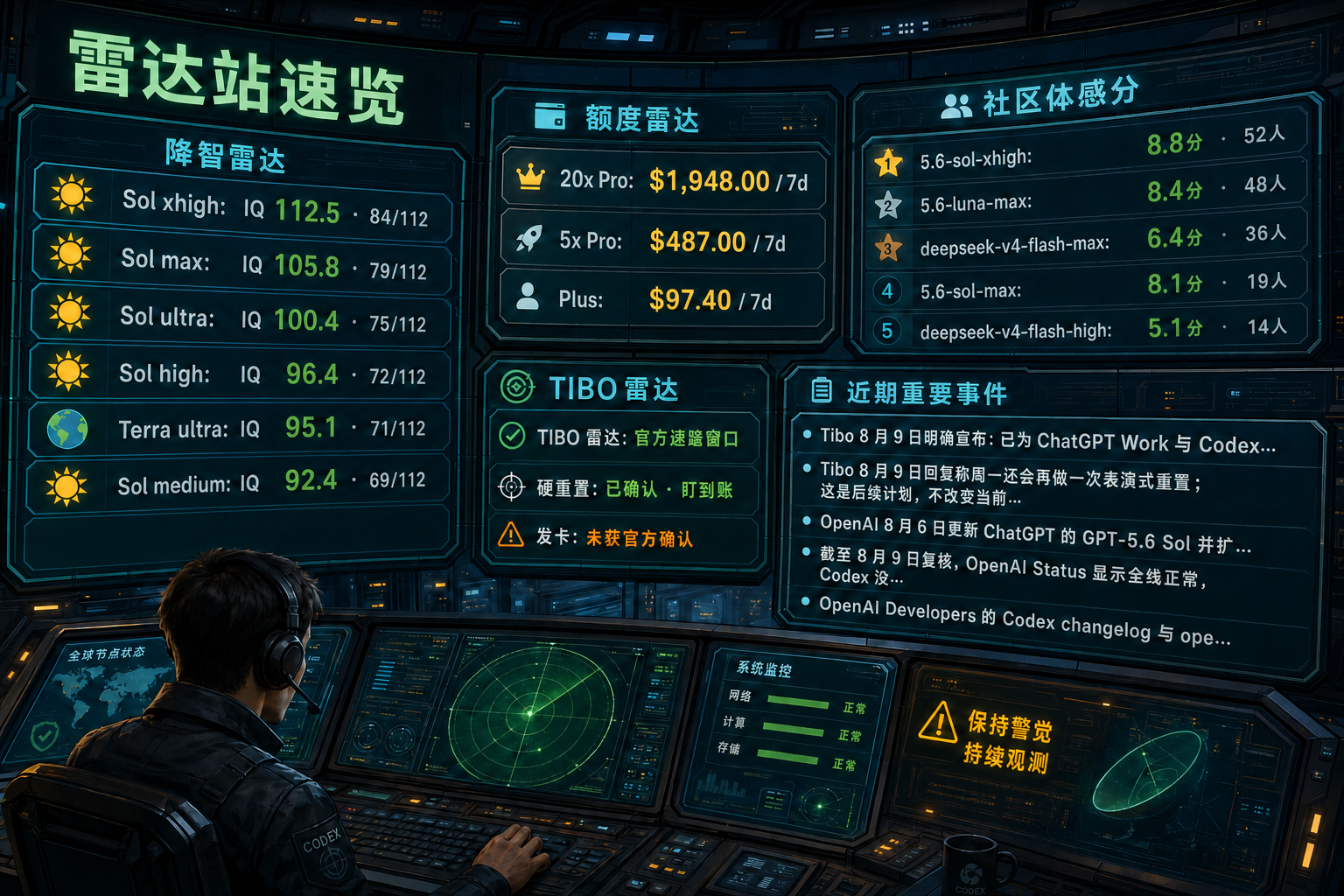 Codex 雷达站速览：降智雷达、额度雷达、社区体感分、TIBO 雷达与最近重要事件