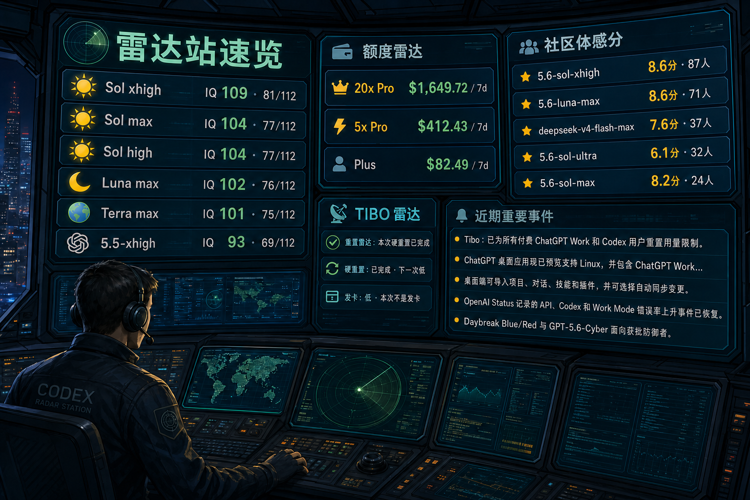 Codex 雷达站速览：智力雷达、额度雷达、社区体感分、TIBO 雷达与最近重要事件